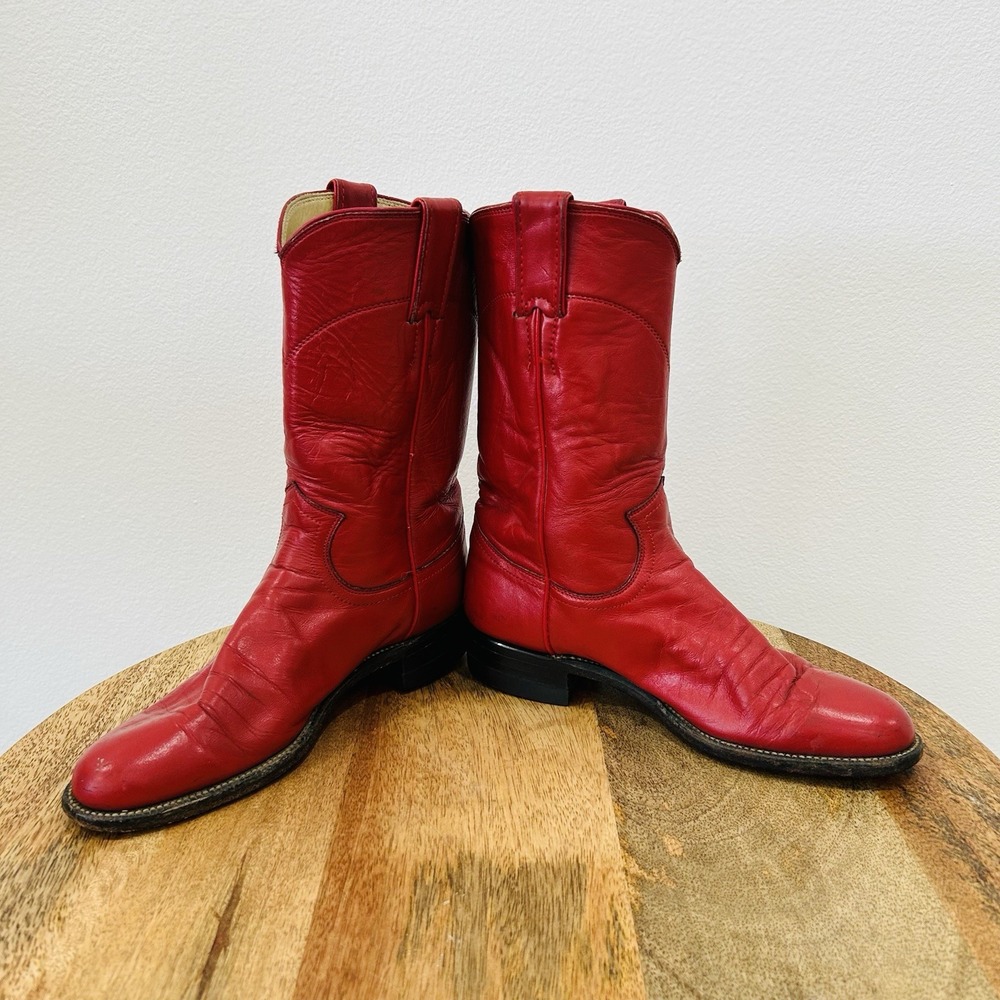 Vintage Justin Red Leather Roper Women's Size 6A Western Boots L3055
